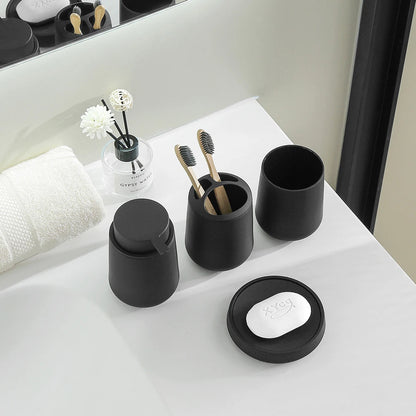 Set Salle de Bain 4 Pièces Noir Mat Distributeur Savon et Accessoires