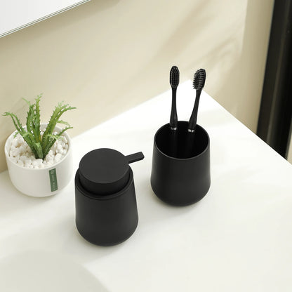 Set Salle de Bain 2 Pièces Noir Mat - Distributeur et Gobelet Vanity