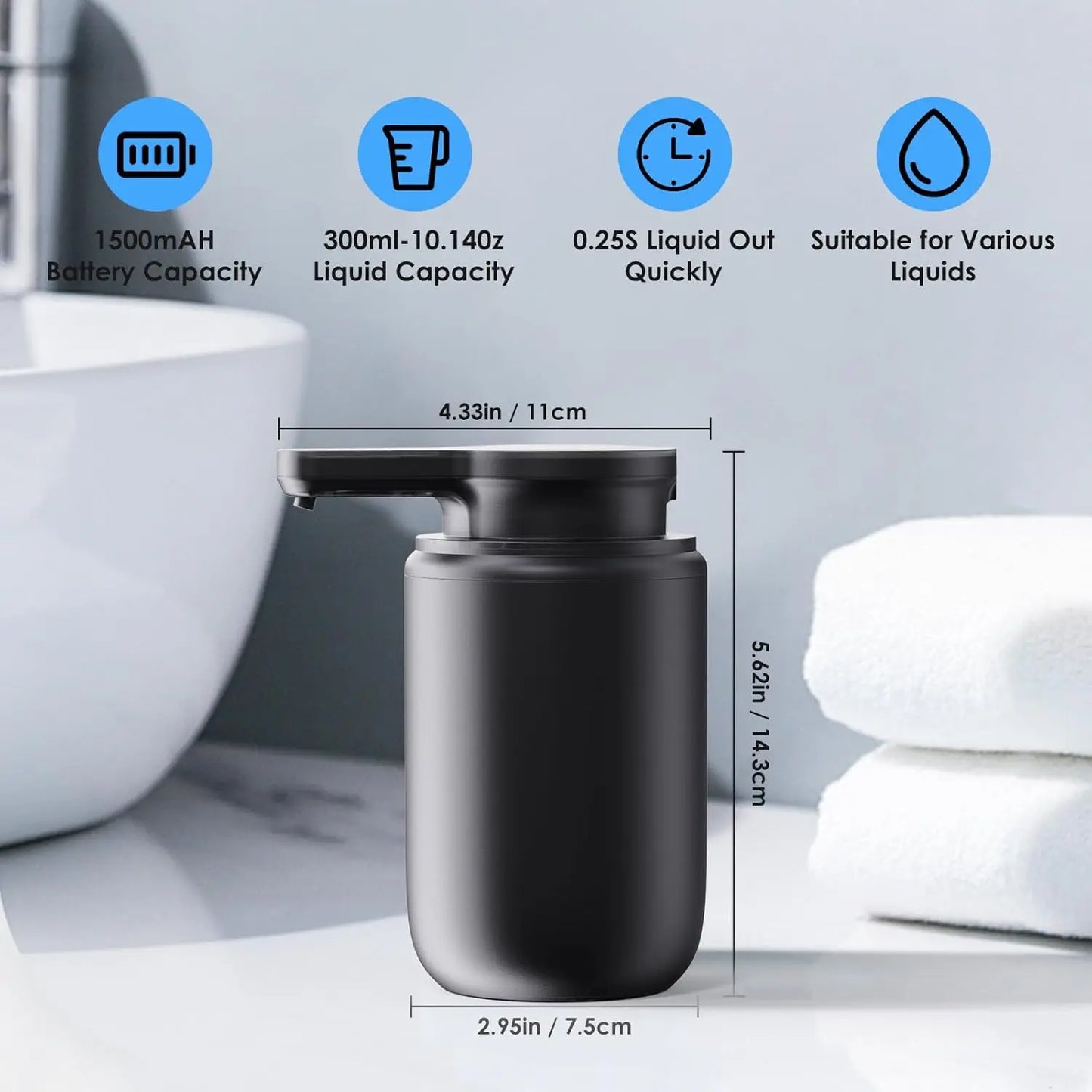 Distributeur Savon Mousse Automatique Blanc IPX5 USB-C - 300ml