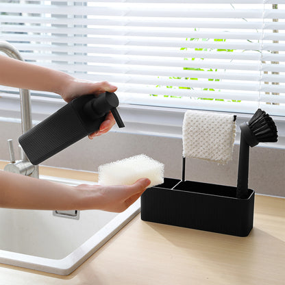 Set Distributeur Savon Cuisine Noir - Porte-Éponge et Porte-Serviette