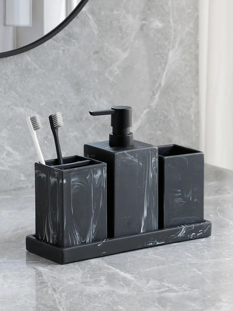 Set Salle de Bain Effet Marbre 4 Pièces Noir