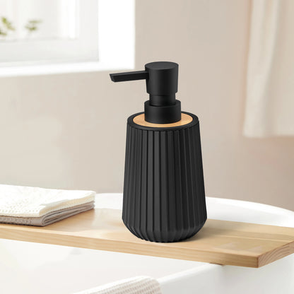 Distributeur Savon Noir Mat Rayé Finition Bambou - 250ml