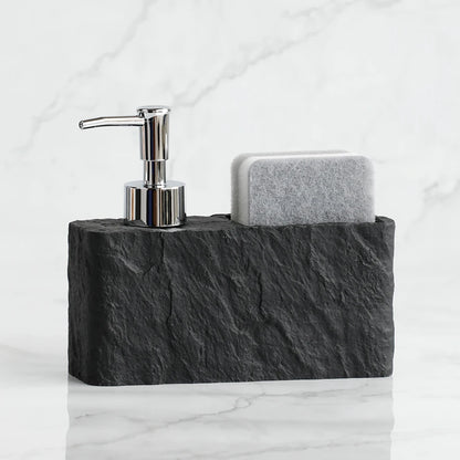 Distributeur Savon Cuisine Effet Pierre Noire avec Porte-Éponge