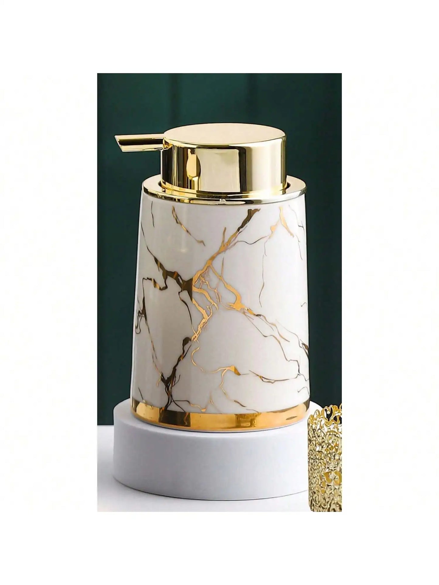 Distributeur Savon Céramique Marbre Luxe Vert - 400ml