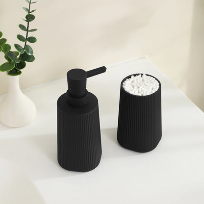 Set Salle de Bain 2 Pièces Noir Mat Rayé Distributeur et Porte-Brosse