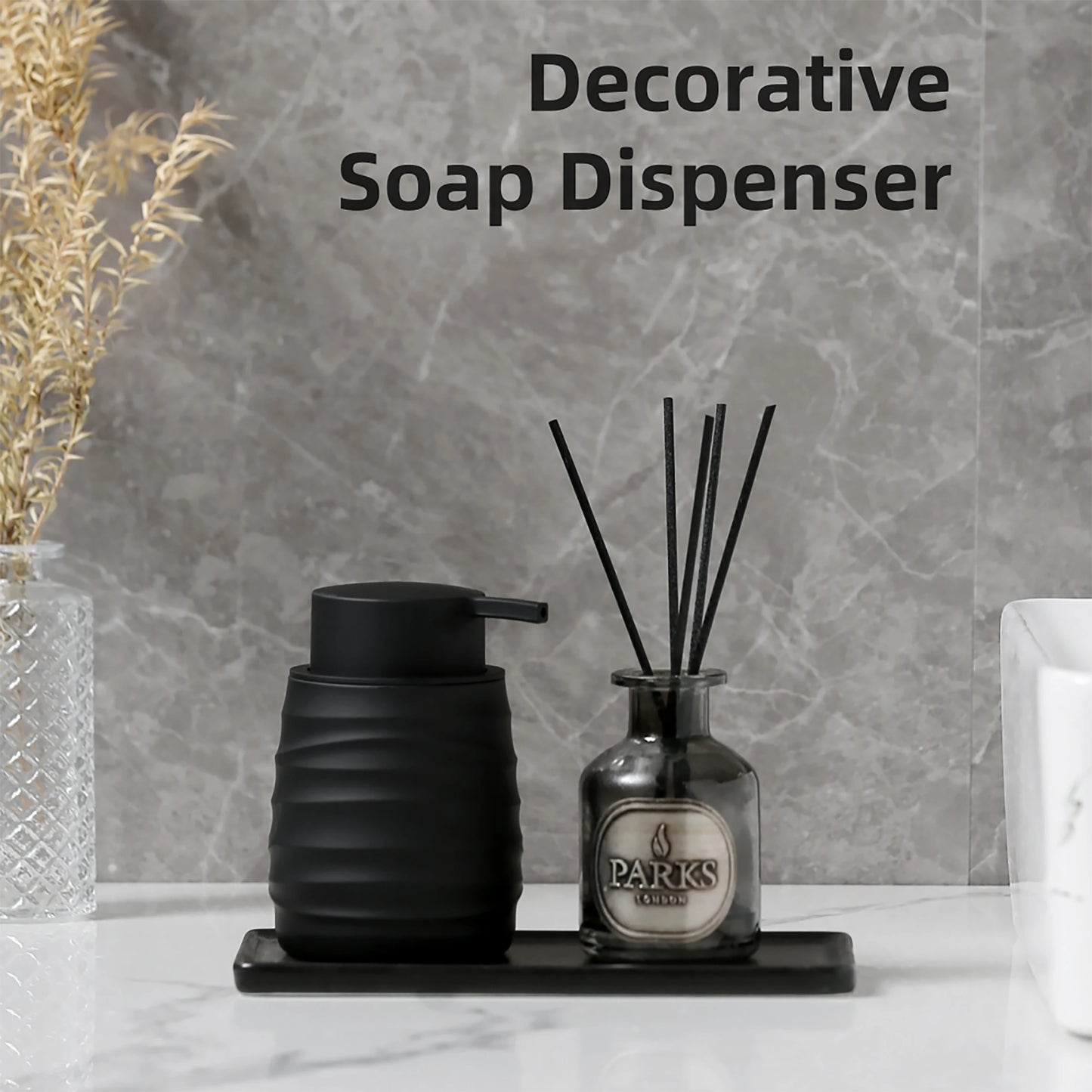 Distributeur Savon Rayé Design Moderne Noir - 230ml