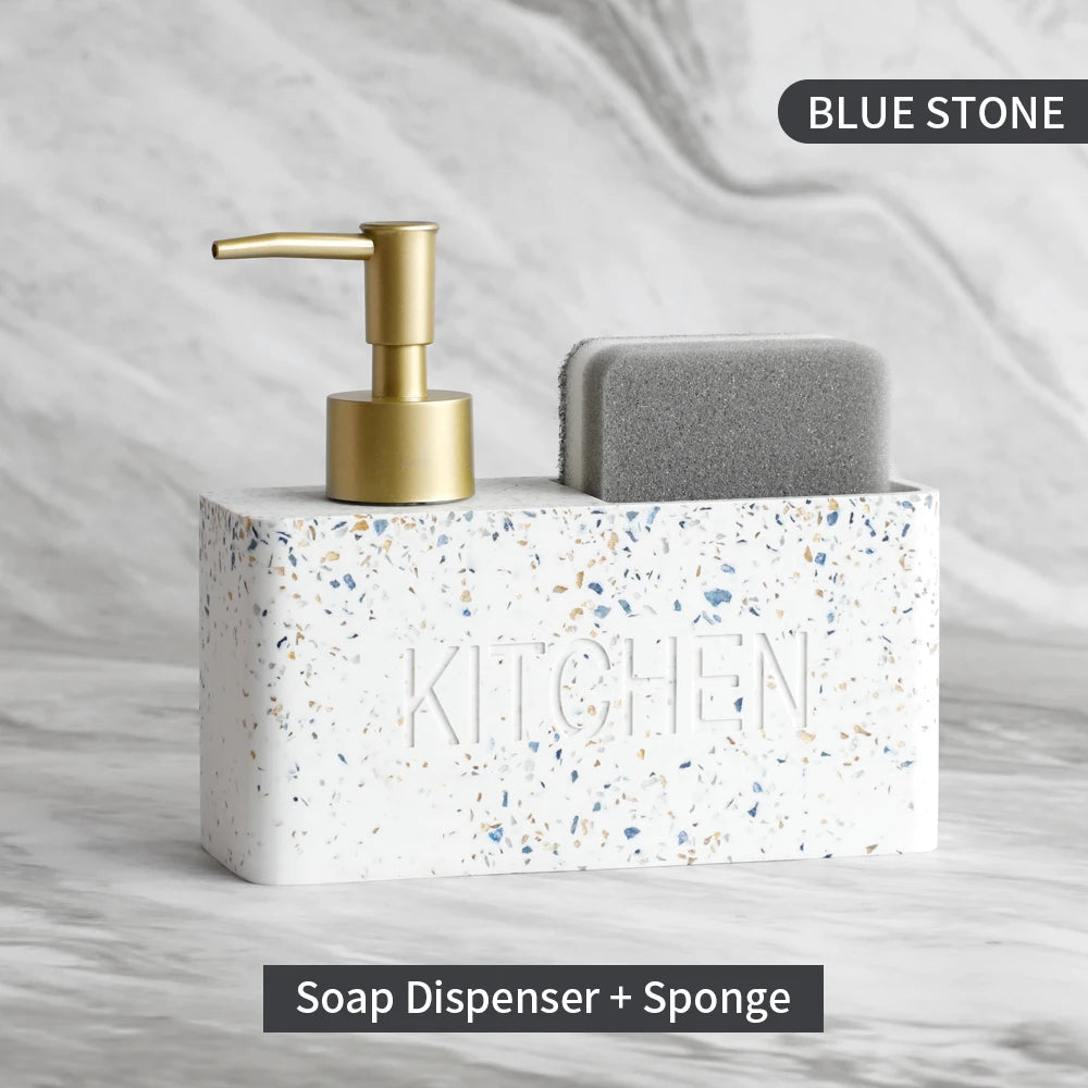 Set Distributeur Savon Cuisine Pierre Sable Blanc