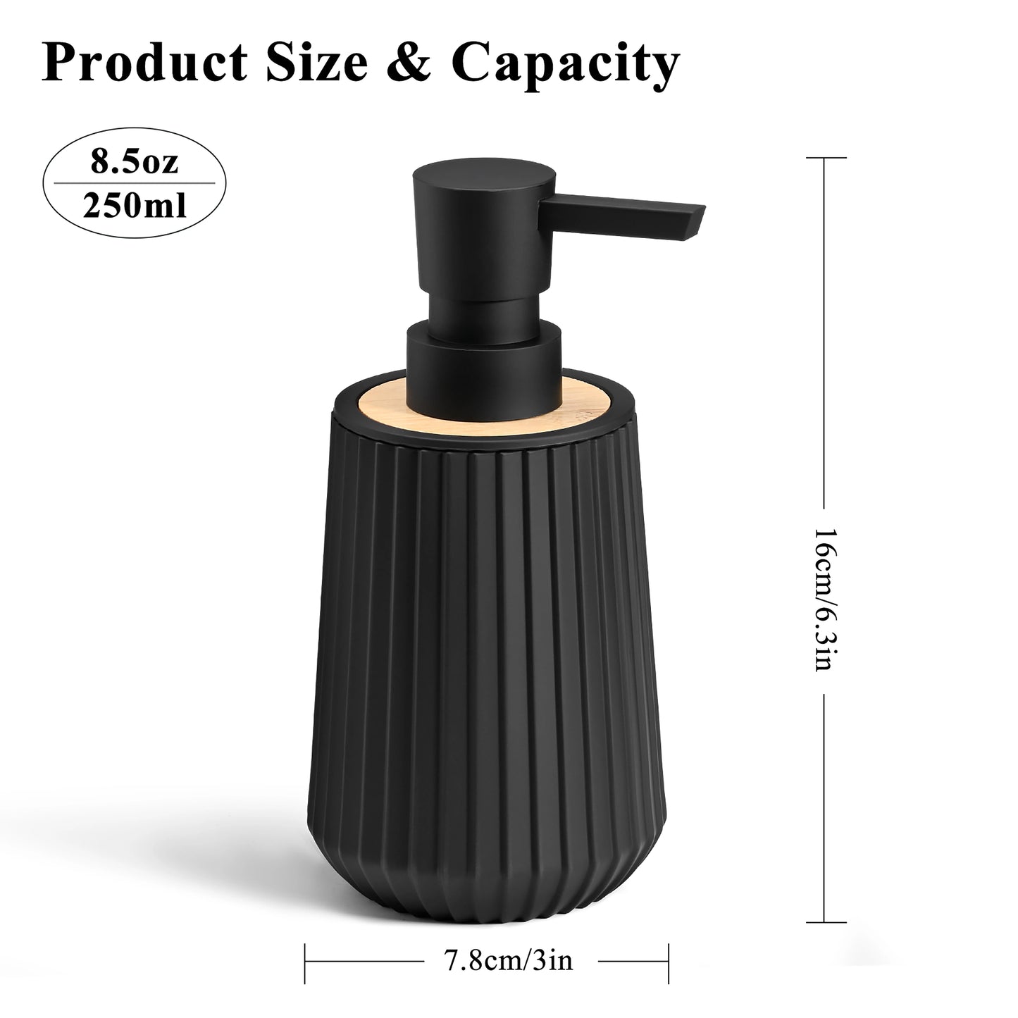 Distributeur Savon Noir Mat Rayé Finition Bambou Blanc - 250ml