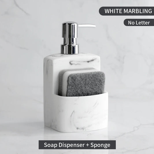 Set Distributeur Savon Cuisine Pierre Marbre Blanc