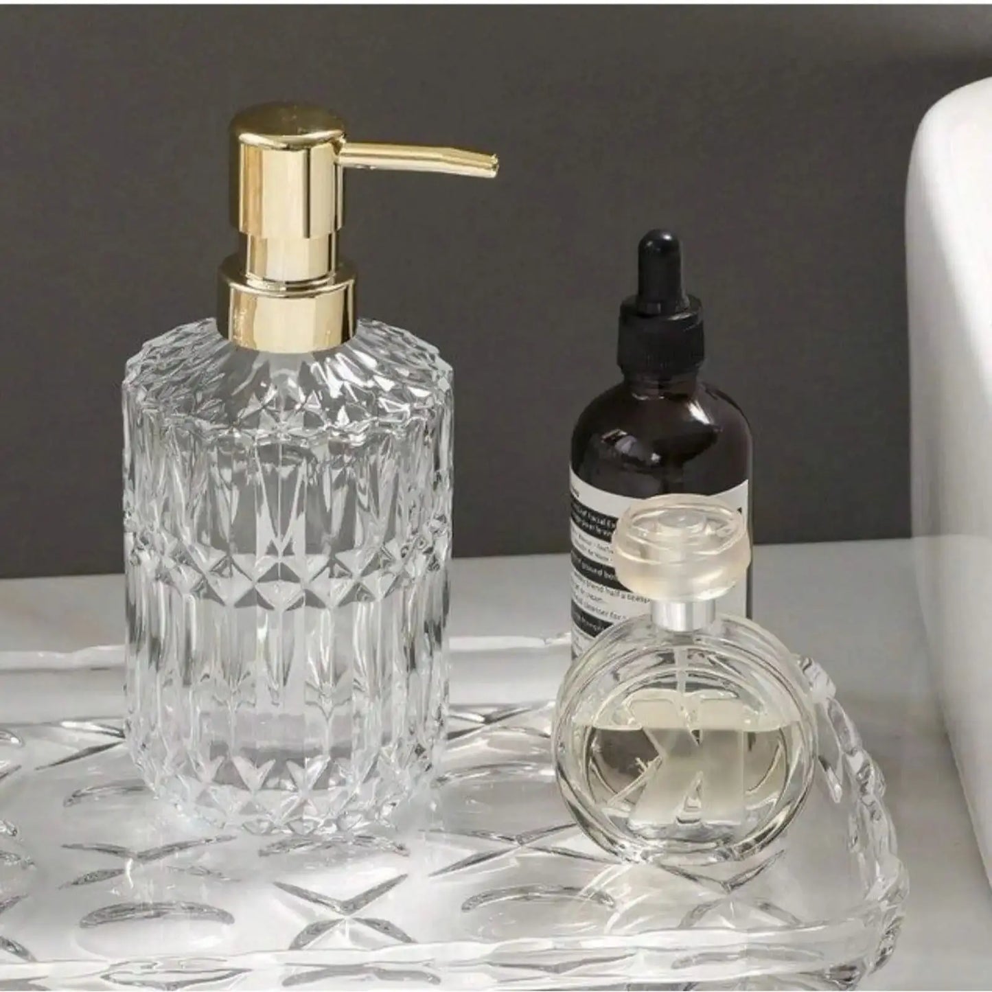 Distributeur Savon Verre Rechargeable Gris - 400ml