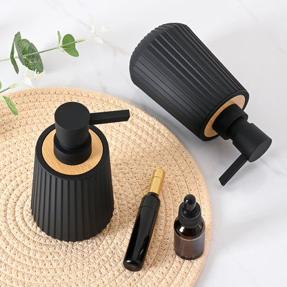 Distributeur Savon Noir Mat Rayé Finition Bambou - 250ml