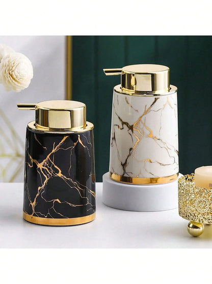 Distributeur Savon Céramique Marbre Luxe Blanc - 400ml