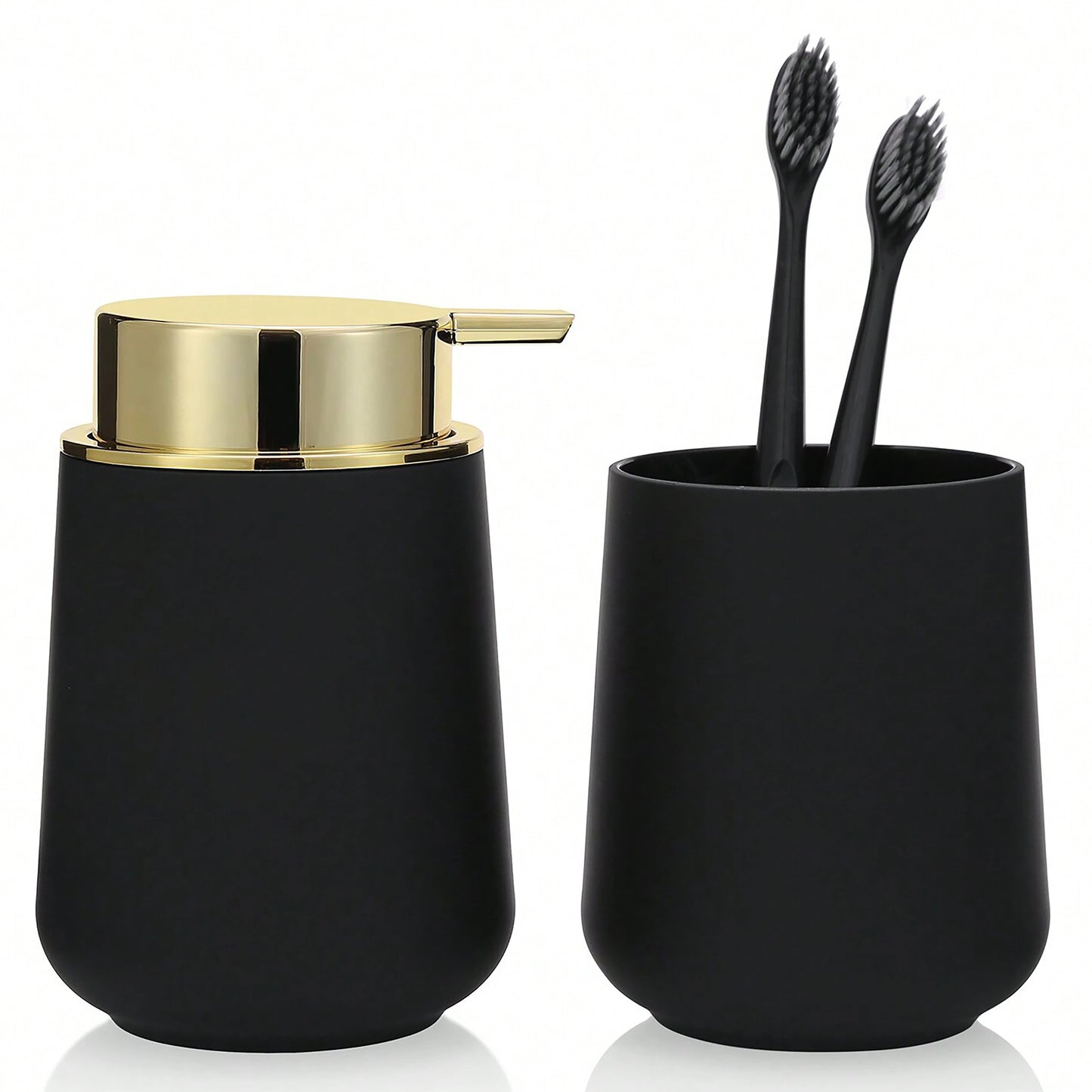 Set Salle de Bain 2 Pièces Noir Doré - Distributeur et Gobelet