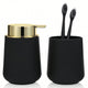 Set Salle de Bain 2 Pièces Noir Doré - Distributeur et Gobelet