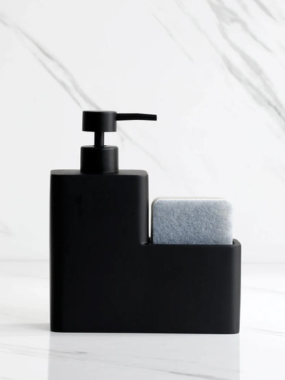 Distributeur Savon Vaisselle Noir 450ml avec Porte-Éponge