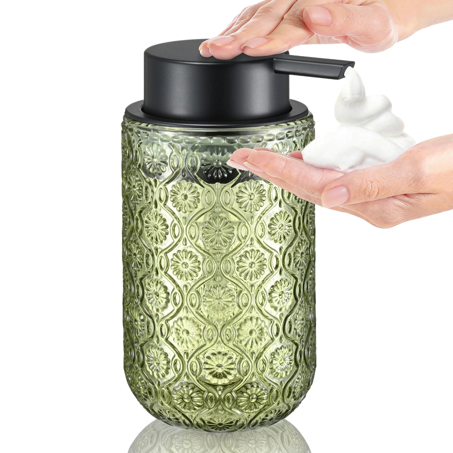 Distributeur Savon Mousse Verre Vintage Gravé Vert - 400ml