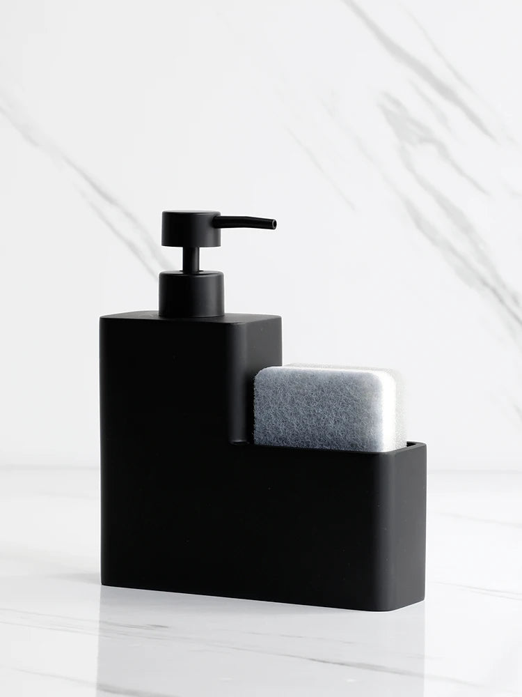 Distributeur Savon Vaisselle Noir 450ml avec Porte-Éponge