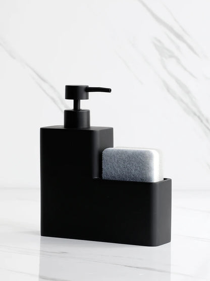Distributeur Savon Vaisselle Noir 450ml avec Porte-Éponge