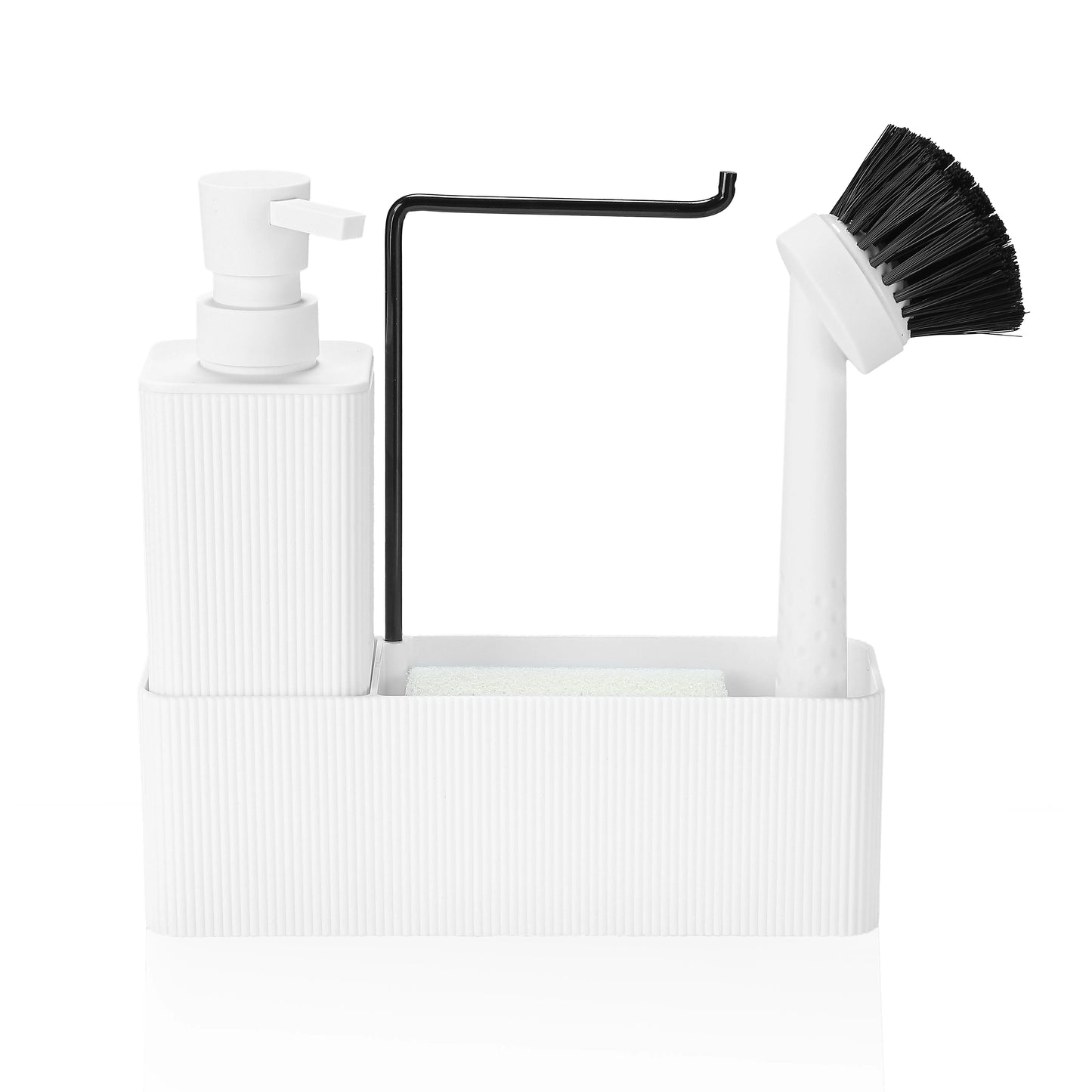Set Distributeur Savon Cuisine Noir Beige - Porte-Éponge et Porte-Serviette