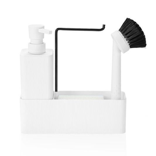Set Distributeur Savon Cuisine Noir Blanc - Porte-Éponge et Porte-Serviette