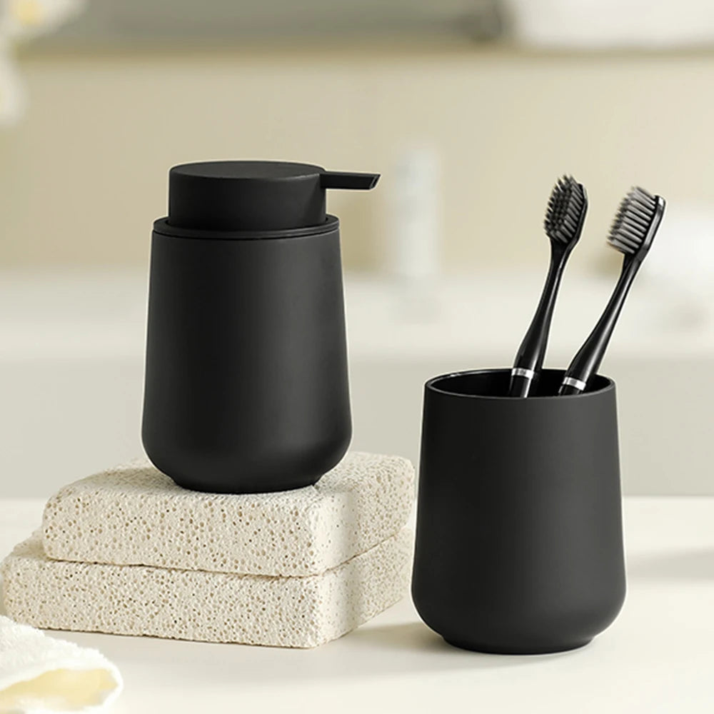 Set Salle de Bain 2 Pièces Noir Mat - Distributeur et Gobelet Vanity