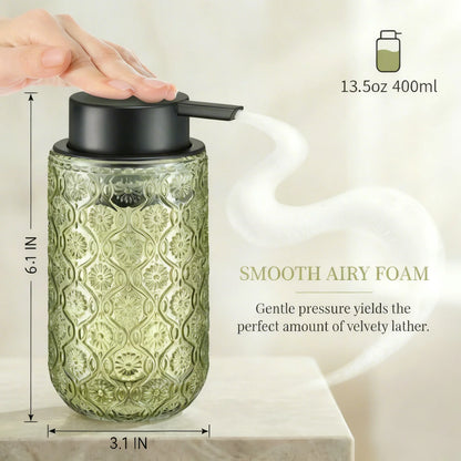 Distributeur Savon Mousse Verre Vintage Gravé Gris - 400ml