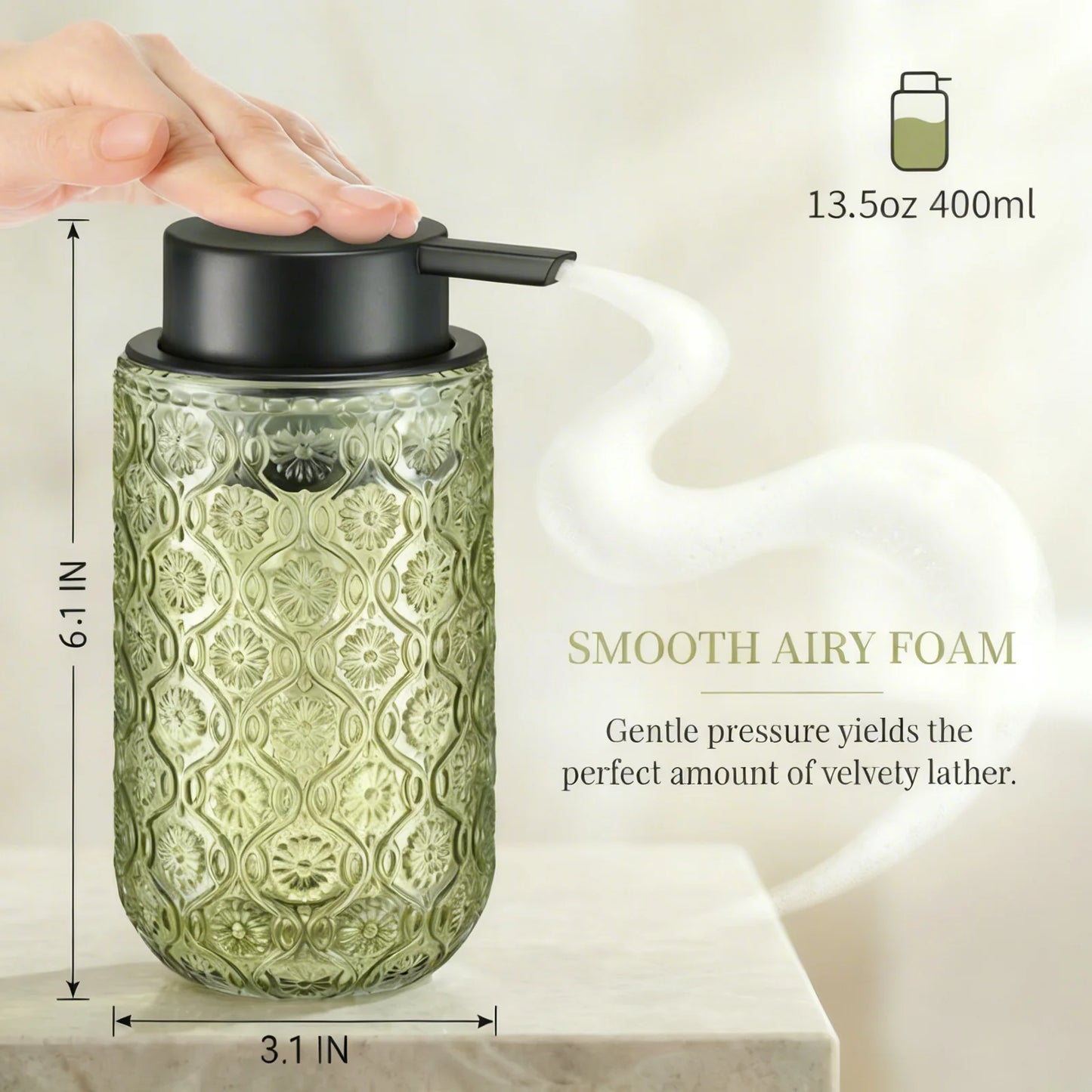 Distributeur Savon Mousse Verre Vintage Gravé Bleu - 400ml