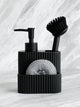 Set Distributeur Savon Cuisine 3 en 1 Noir - Porte-Éponge et Brosse