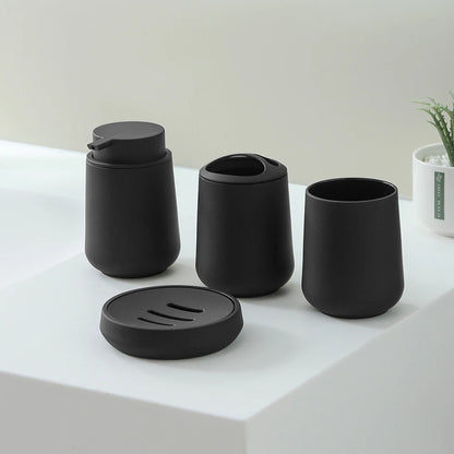 Set Salle de Bain 4 Pièces Noir Mat Distributeur Savon et Accessoires