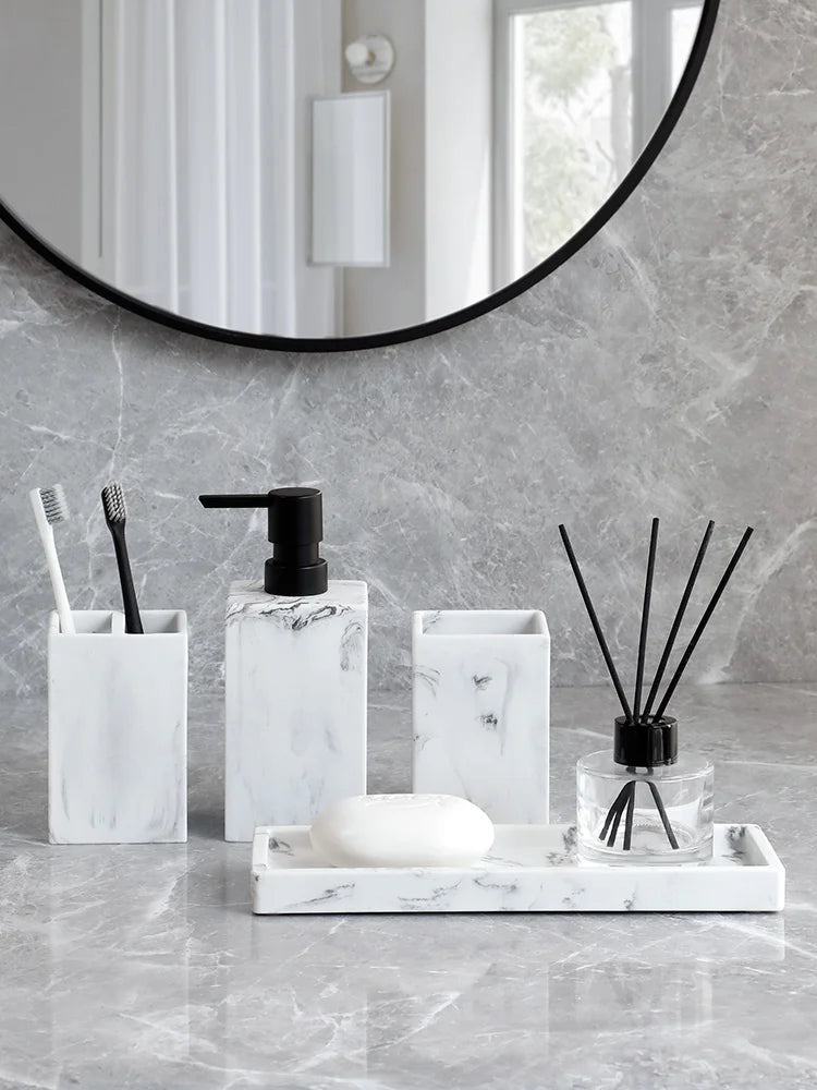 Set Salle de Bain Effet Marbre 4 Pièces Noir