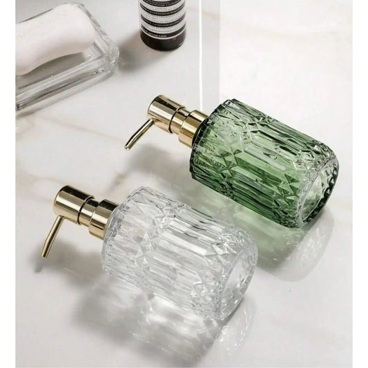 Distributeur Savon en Verre Rechargeable Pompe Poussoir 400ml