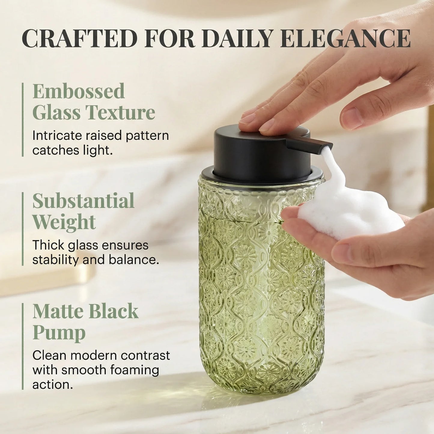 Distributeur Savon Mousse Verre Vintage Gravé Bleu - 400ml