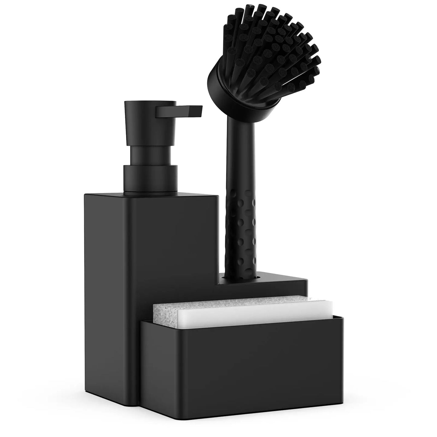 Distributeur Savon Vaisselle Noir Carré 3 en 1 Cuisine