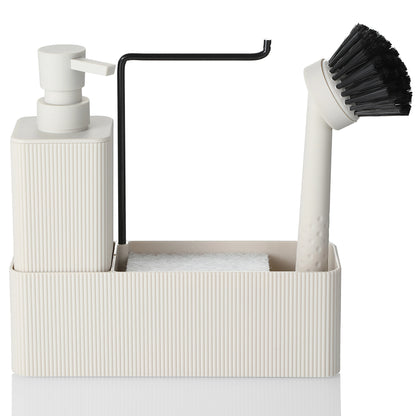 Set Distributeur Savon Cuisine Noir Beige - Porte-Éponge et Porte-Serviette