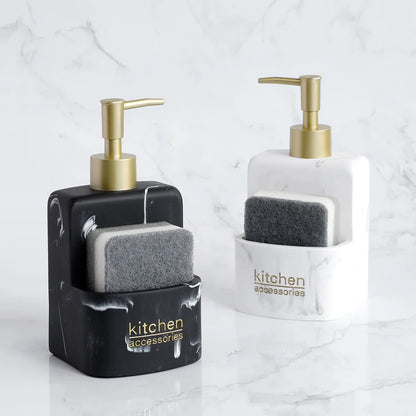 Set Distributeur Savon Cuisine Pierre Marbre Blanc Compact
