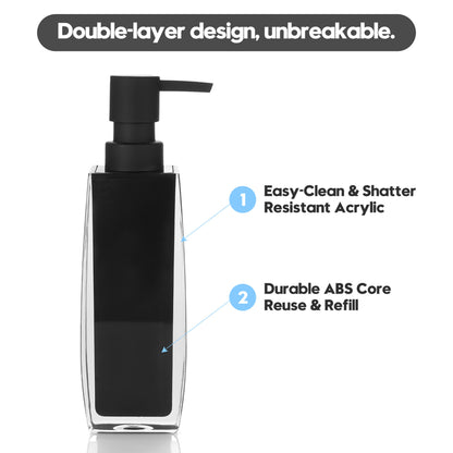Distributeur Savon Double Noir Acrylique Cuisine et Salle de Bain
