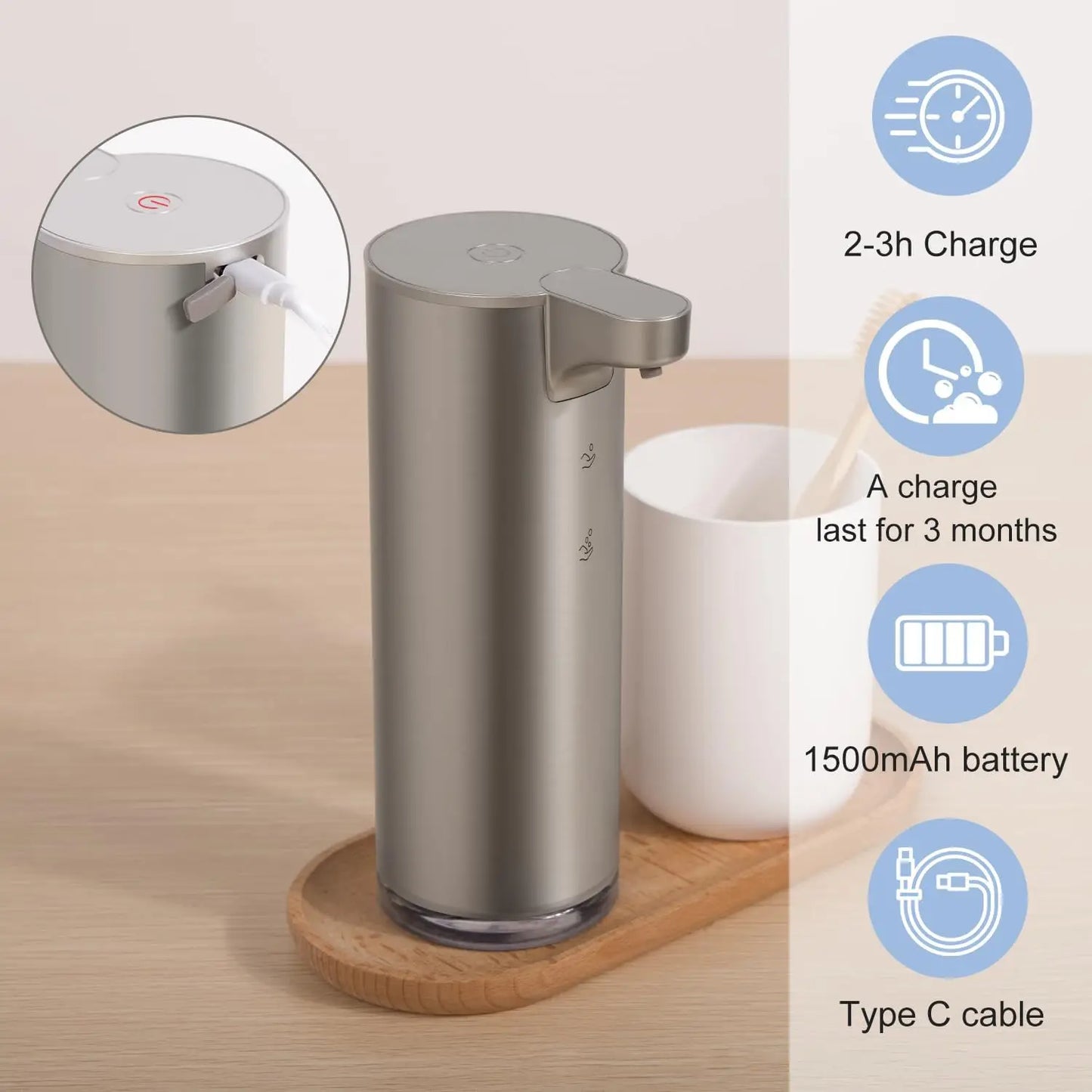 Distributeur Savon Automatique Inox avec Éclairage LED Cuisine et Salle de Bain
