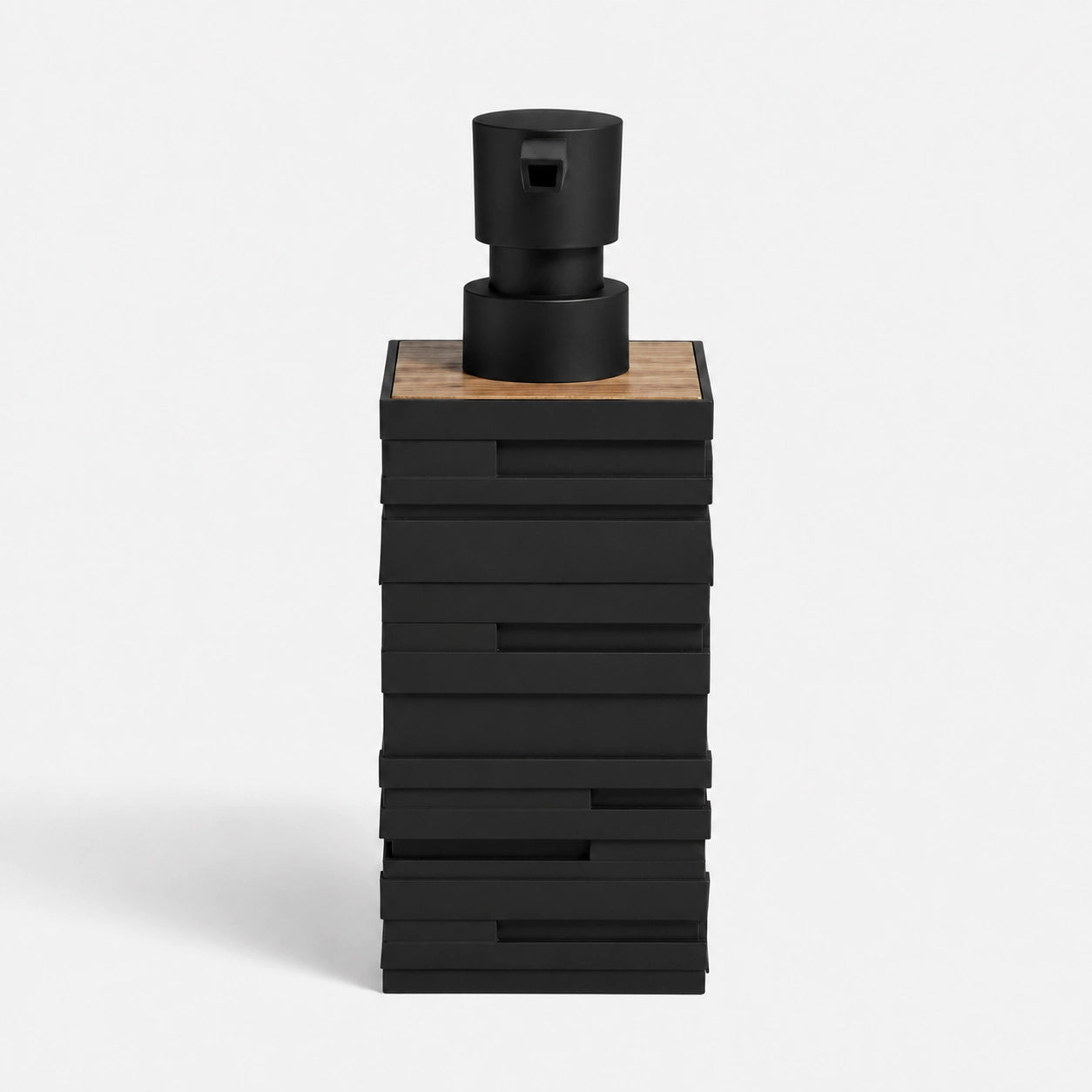 Distributeur Savon Noir Mat Finition Bois de Teck