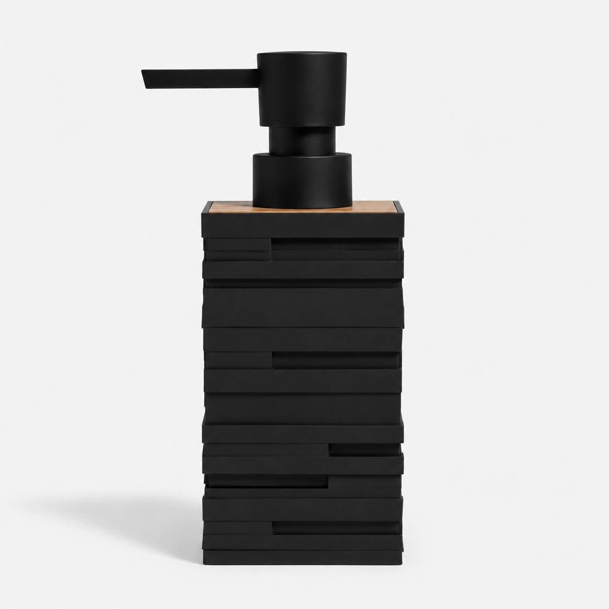 Distributeur Savon Noir Mat Finition Bois de Teck