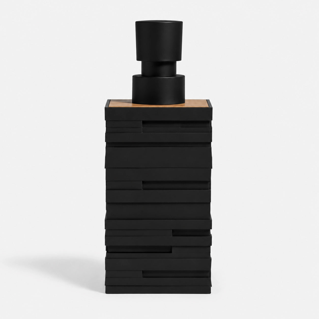 Distributeur Savon Noir Mat Finition Bois de Teck